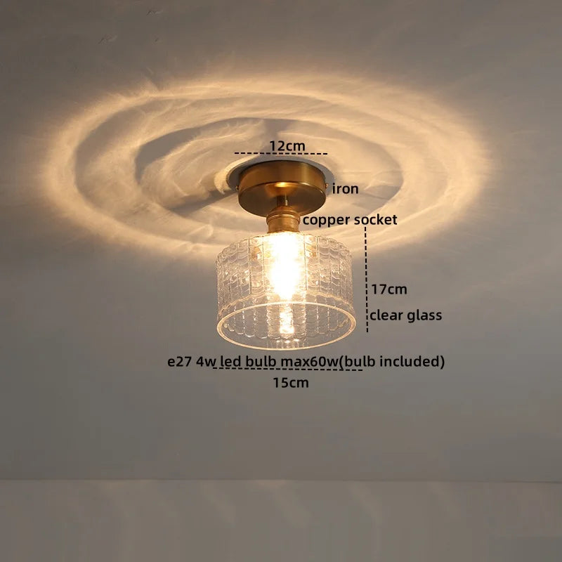 Axyaa Copper Glass LED Ceiling Light for Home Decor - Nordic Style Fixtures
