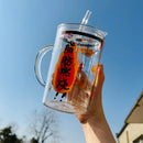 Axyaa 1000ml Glass Cups with Lid & Straw, Cute Coffee Mugs, Big Drinkware