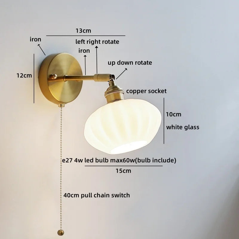 Axyaa White Glass LED Wall Lamps - Modern Nordic Interior, Up Down Rotate Lighting