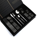 Axyaa 24pcs Gold Stainless Steel Cutlery Set, Mirror Polished Luxury Western Steak Knife Spoon