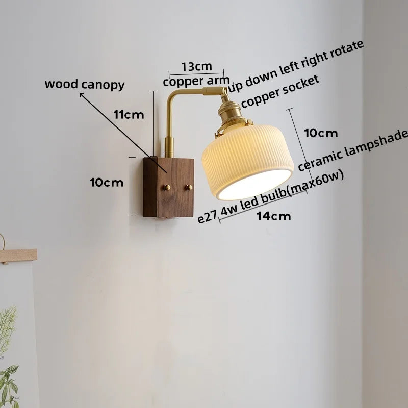 Axyaa Ceramic Copper LED Wall Lamps with Pull Chain Switch for Home Decor