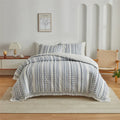 Axyaa Striped Furball Duvet Set with Tassels - King/Queen Size Bedding