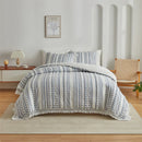 Axyaa Striped Furball Duvet Set with Tassels - King/Queen Size Bedding