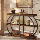 Axyaa Industrial 3-Tier Console Table with Metal Frame and Storage Shelves