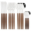 Axyaa 16Pcs Brown Gold Stainless Steel Dinnerware Set with Wooden Handle