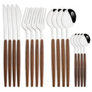 Axyaa 16Pcs Brown Gold Stainless Steel Dinnerware Set with Wooden Handle