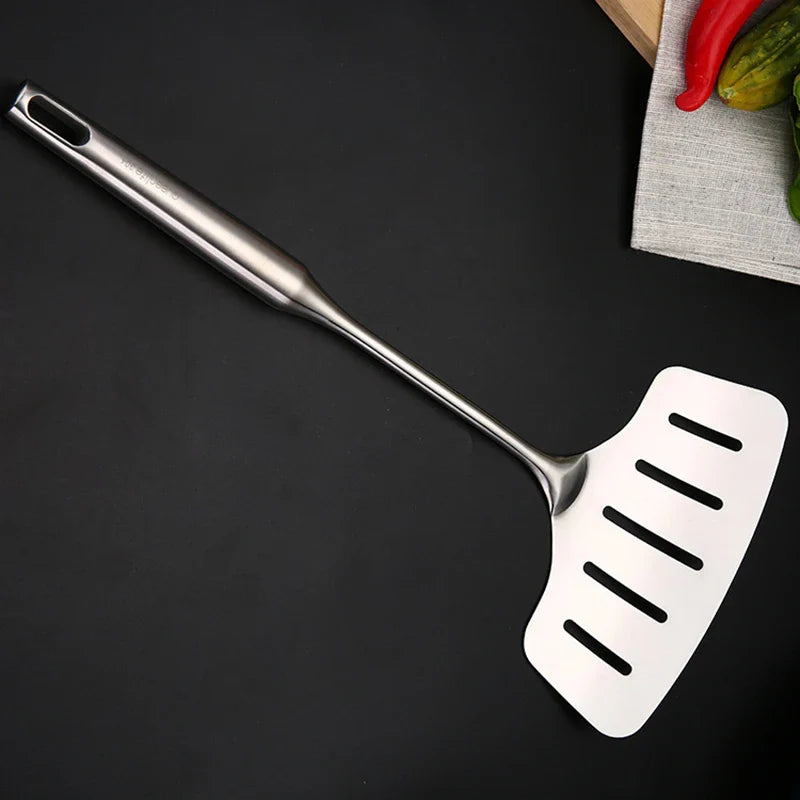Axyaa Stainless Steel Fish Spatula with Wood Handle - Nonstick Slotted Pan Scoop
