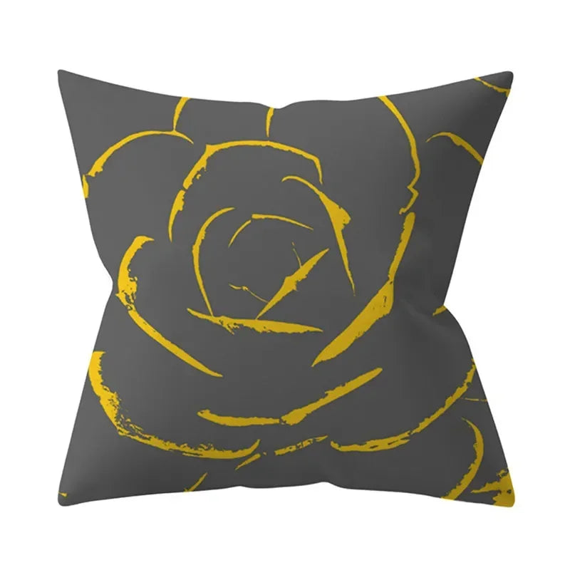 Axyaa Yellow Floral Geometric Cushion Cover 45x45cm