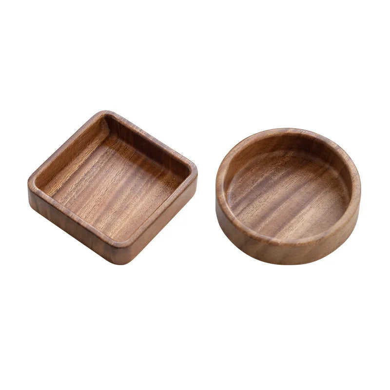Axya Walnut Plate Square Tray Set Dishtableware Dessert Stackable Bowl