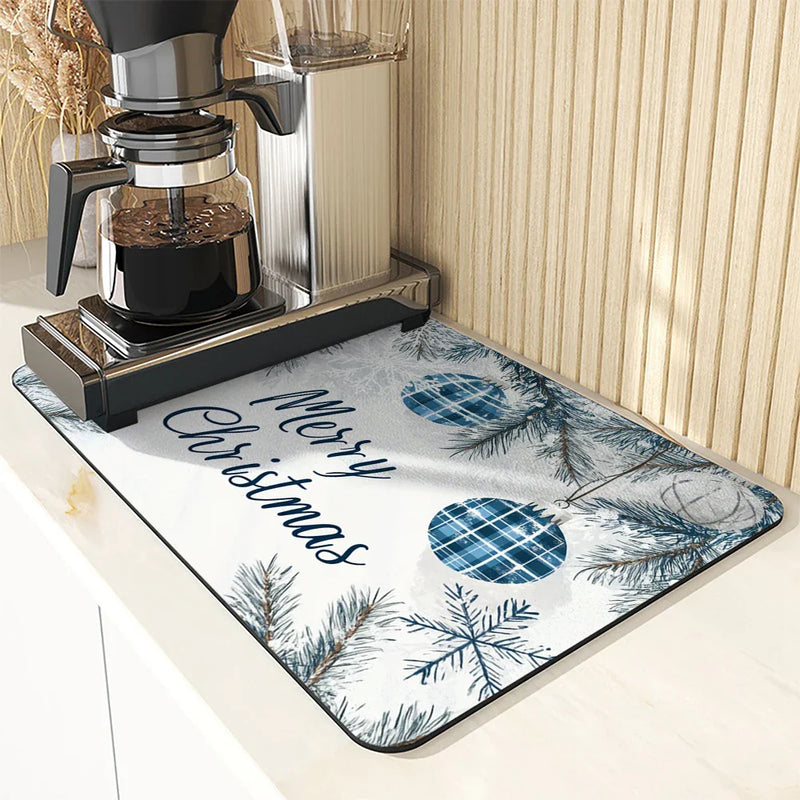 Axyaa Christmas Fir Kitchen Drying Mat - Absorbent Table Cup Placemat