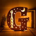 Axyaa Personalized LED Name Wall Decor Night Light with Stars for Family, Couples, Kids - Wooden Lamp