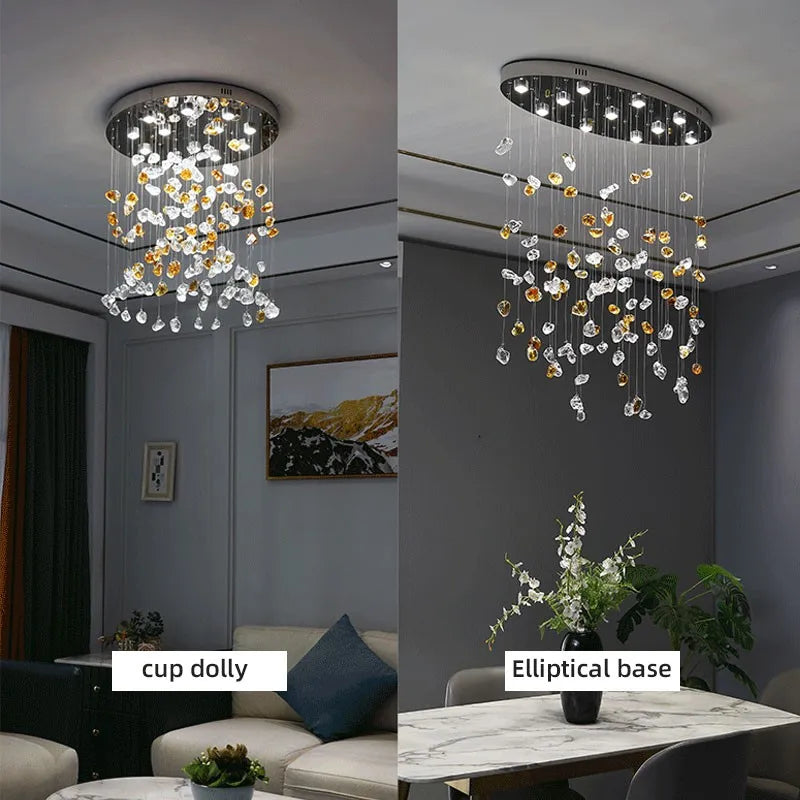 Axyaa Stone Chandelier: Modern Luxury LED Crystal Pendant Lights for Living Room