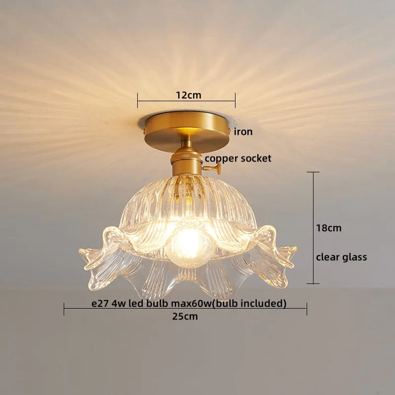 Axyaa Glass Copper LED Ceiling Light Fixture Simple Art Bedroom Living Room Chandelier