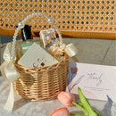 Axyaa Wicker Rattan Flower Basket with Pearl Handle and Bow