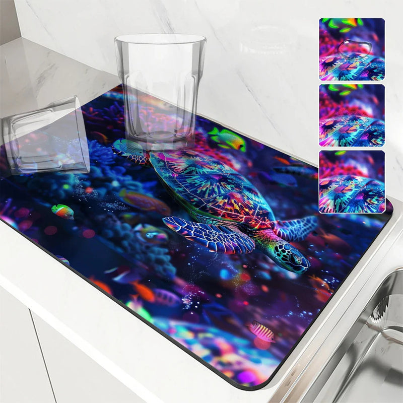 Axyaa Sea Fish Colorful Absorbent Kitchen Draining Mat