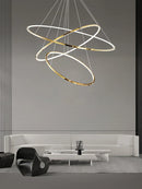 Axyaa Modern Gold Ring LED Pendant Chandelier, Dimmable Circle Living Room Light