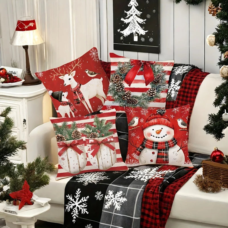 Axyaa Snowman Fawn Print Pillowcase Set - Festive Home Decor & Gift