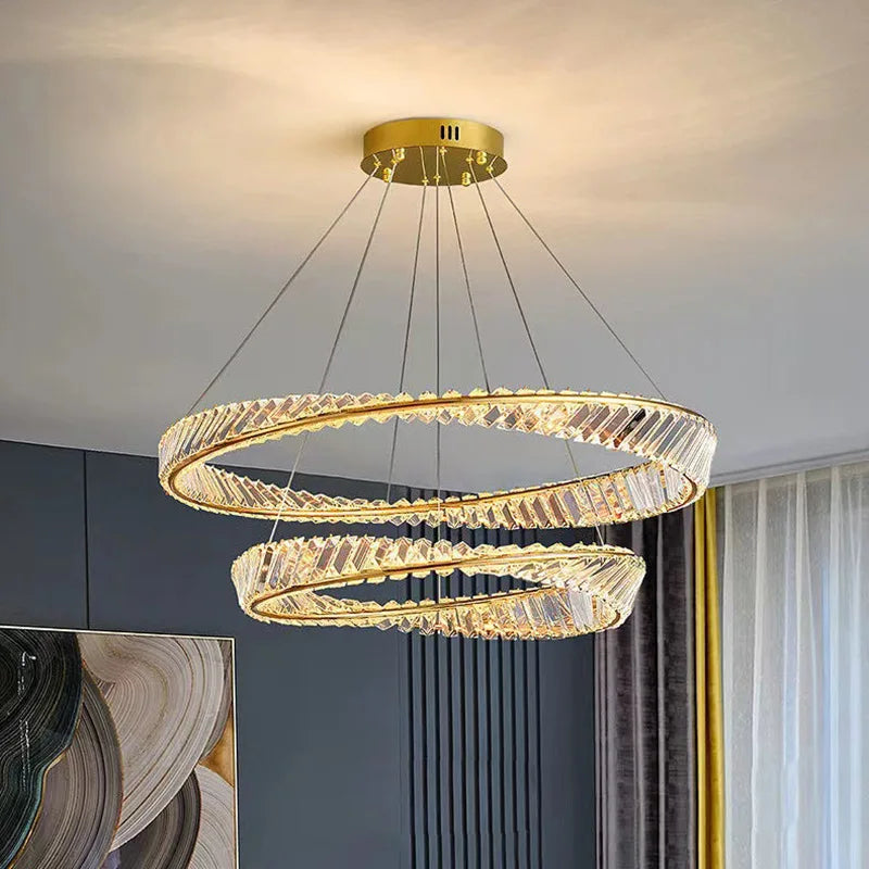 Axyaa Crystal Stainless Steel Ceiling Pendant LED Light - Gold Luxury Lighting Fixtures