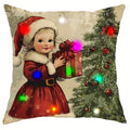 Axyaa LED Christmas Pillowcase with Santa Claus Snowman Fawn Design Home Party Decor