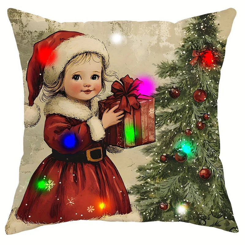 Axyaa LED Christmas Pillowcase with Santa Claus Snowman Fawn Design Home Party Decor