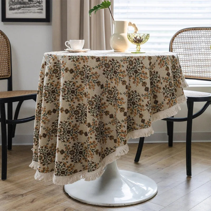 Axya Jacquard Flower Round Tablecloth - Thick and Elegant Design