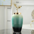 Axyaa Gradient Ceramic Vase with Golden Leaves Cover - Modern Home Decor & Wedding Ornament