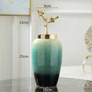 Axyaa Gradient Ceramic Vase with Golden Leaves Cover - Modern Home Decor & Wedding Ornament
