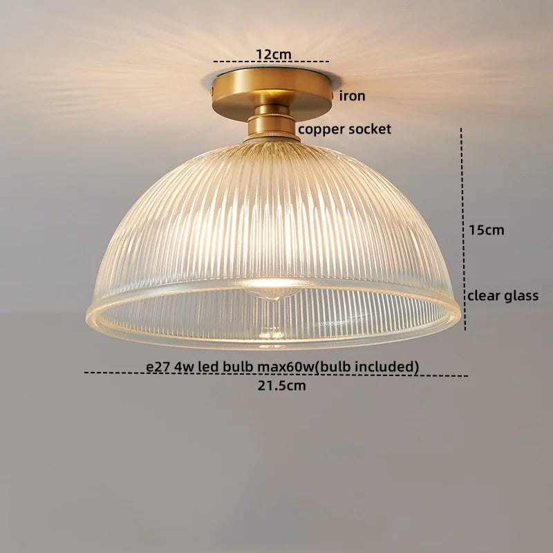 Axyaa Glass Copper LED Ceiling Light Fixture Simple Art Bedroom Living Room Chandelier