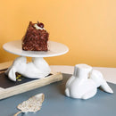 Axyaa Rabbit Ceramic Cake Plate: White Round Dinner Dish, Cute Animal Fruit Snack Plate
