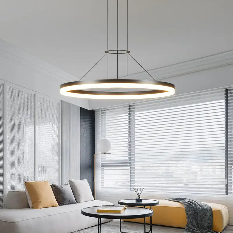 Axya Modern Circle Chandelier: Black & White LED Indoor Light for Home Decoration