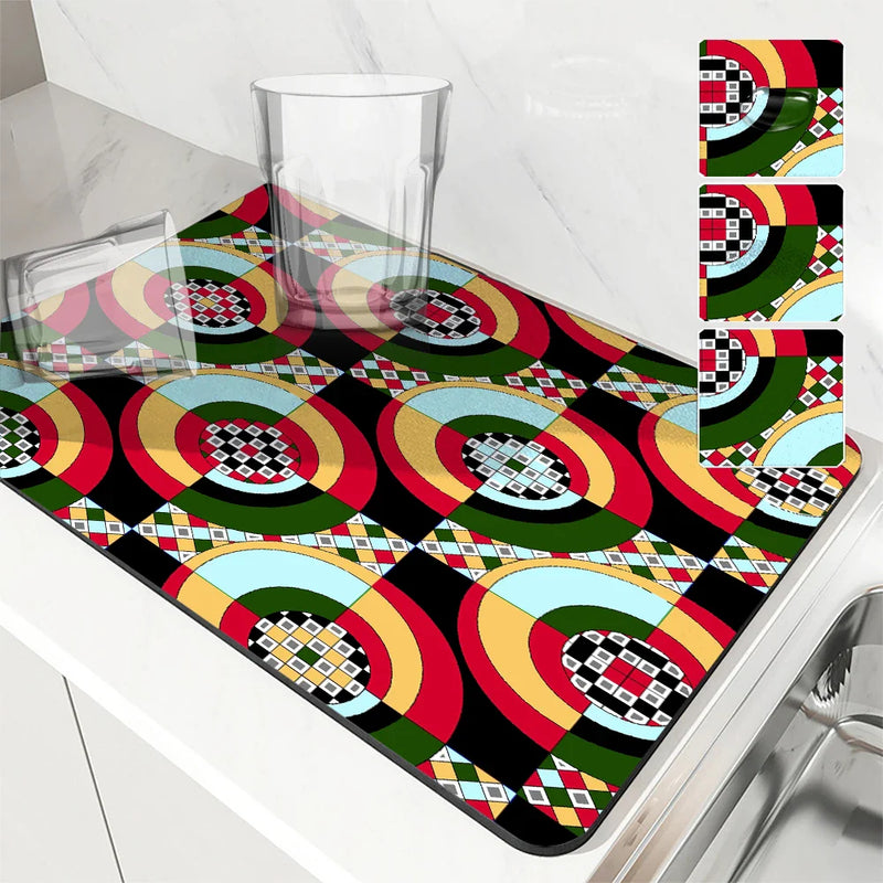 Axyaa Geometric Color Block Absorbent Kitchen Drying Mat