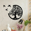 Axyaa Boho Tree Of Life Wooden Wall Hanging with 3 Birds, Round Ornaments