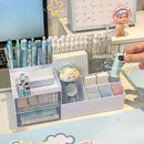 Axyaa Cute Nine-Grid Desk Organizer for Girls - Student Stationery Holder Storage Box