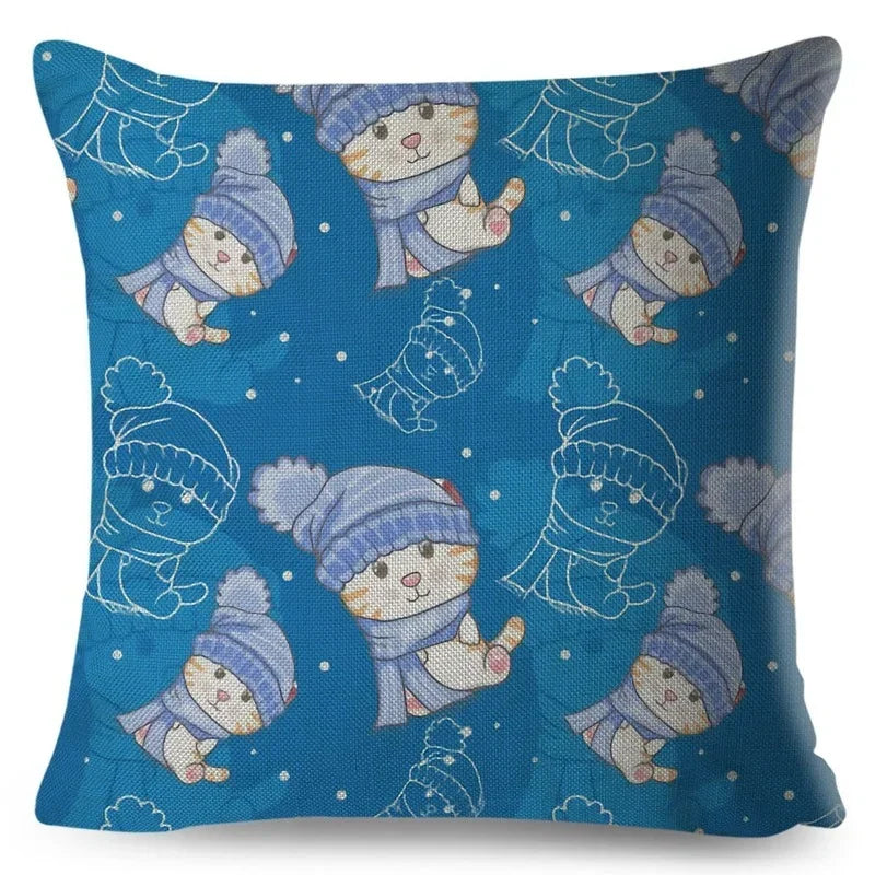 Axyaa Cat Cushion Cover: Decorative Linen Pillow for Home, Sofa, Children's Room
