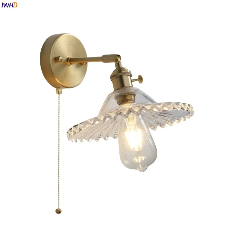 Axyaa Clear Brass Glass LED Wall Lamp with Pull Chain