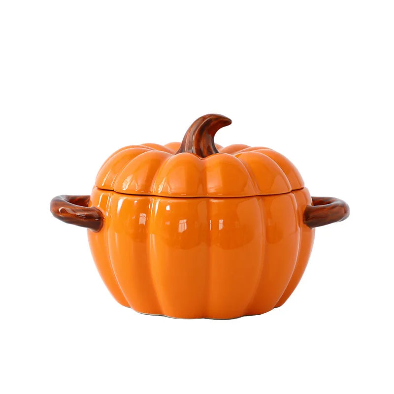 Axya Pumpkin Ceramic Hot Pot with Double Handles and Cover
