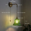Axyaa Vintage Copper Glass Wall Light with Pull Chain Switch - LED Fixture for Bar, Bedroom, Dining Room
