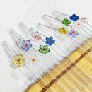 Colorful Glass Flower Straws for Tea Juice Milkshake by Axyaa-A Pack of 6