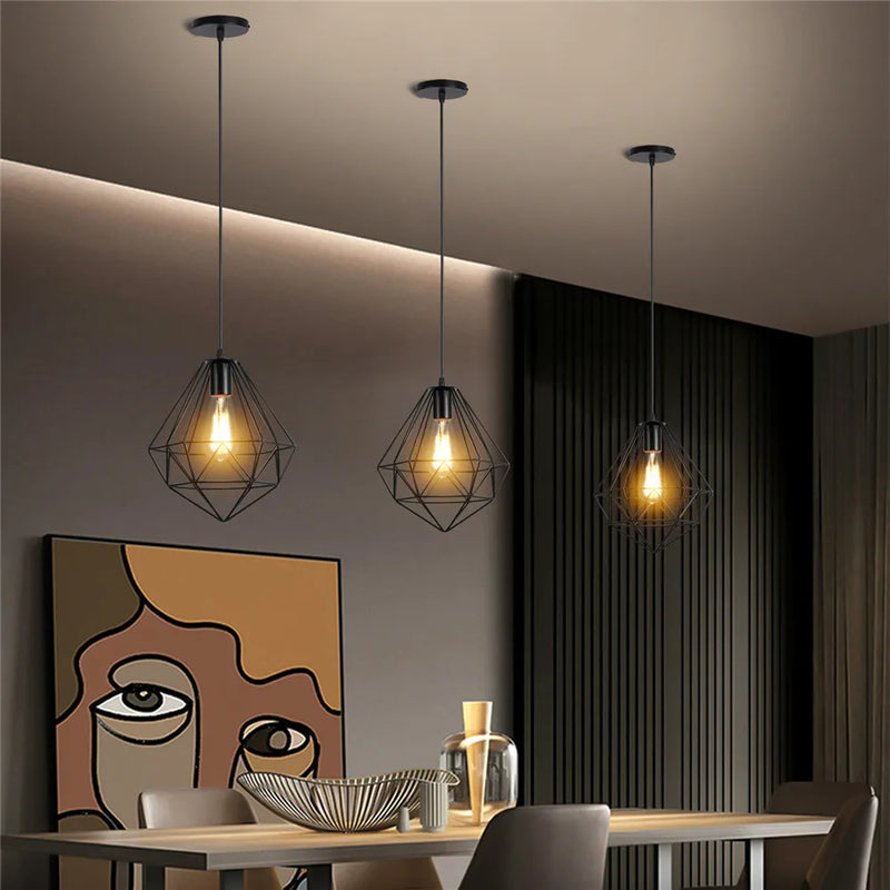 Axyaa Black Wrought Iron Mini Pendant Light for Cafe Bar Industrial Retro Loft Dining Room