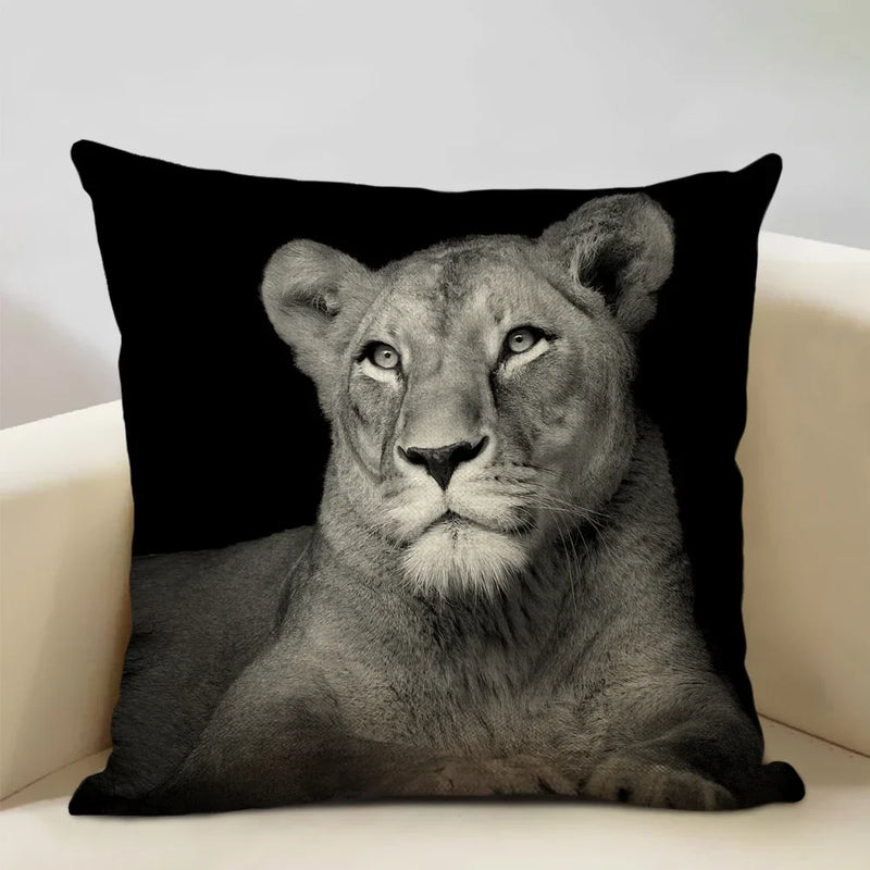 Axyaa Animal Pattern Cushion Cover Trio: Lion, Tiger, Bear Home Sofa Decor Kids Gift