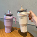 Axyaa Stainless Steel Straw Thermos Bottle Portable Handle Insulation Coffee Mug