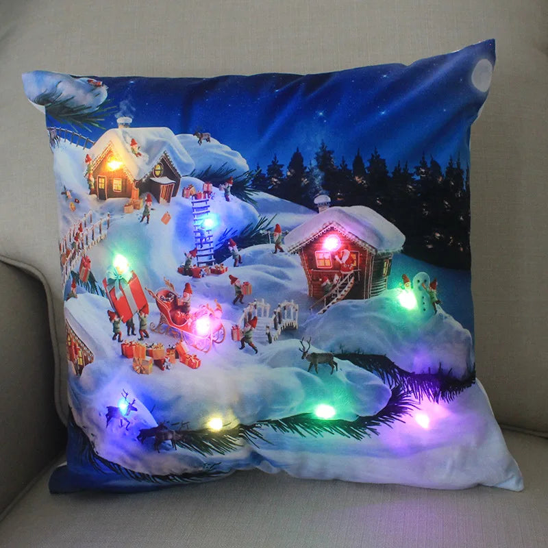 Axyaa LED Xmas Throw Pillows 18x18 inch - Cartoon Christmas Decoration