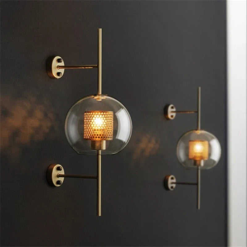 Axyaa Retro Glass Wall Lamp for Living Room, Bedroom, Restaurant, Study - Industrial Wind Grid Style