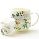 Axyaa Camellia Painting Bone  Personalized Tea Mug with Spoon, European Ceramic Cup