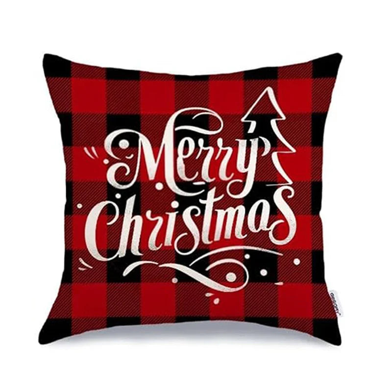 Axyaa Christmas Throw Pillow Covers - Festive Farmhouse Decor with Xmas Trees, Truck & Buffalo Plaid