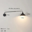 Axyaa Adjustable Black Metal Long Arm Wall Lamp - Retro Bedroom Reading Light
