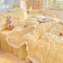 Axyaa Seersucker Ruffle Bedding Set - King/Queen Solid Color Princess Style Cotton Comforter Cover