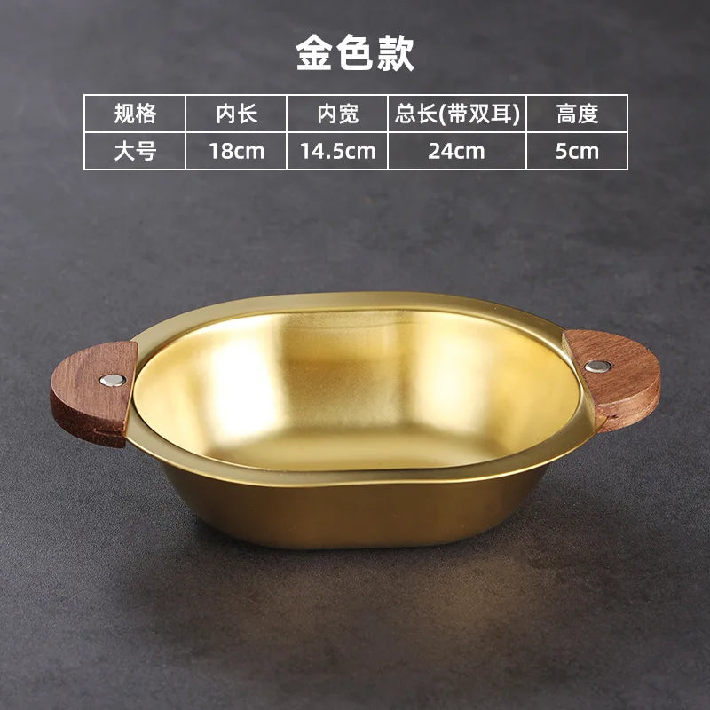 Axyaa Stainless Steel Salad Bowl with Wooden Handle for Children, Outdoor Picnic Tableware