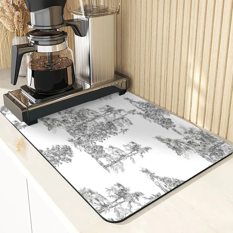 Axyaa Silicone Dish Mat, Flowers Pattern Absorbent Drying Mat for Kitchen Essentials