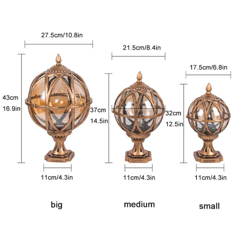 Axyaa Rustic Outdoor Post Light with Globe Glass Shade for Garden and Patio
